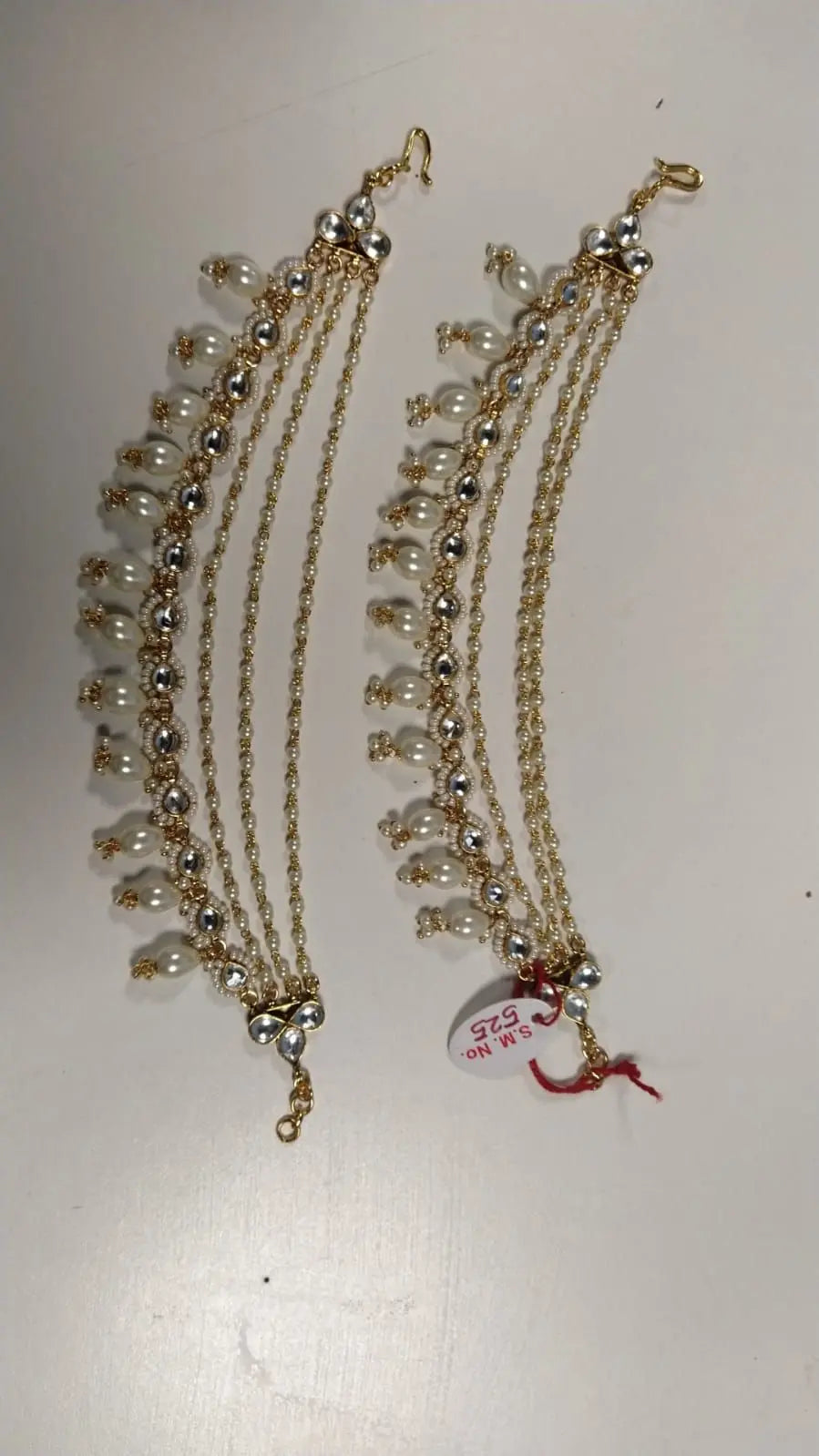 Layered Polki and Pearl Drop Ear Chain Pair