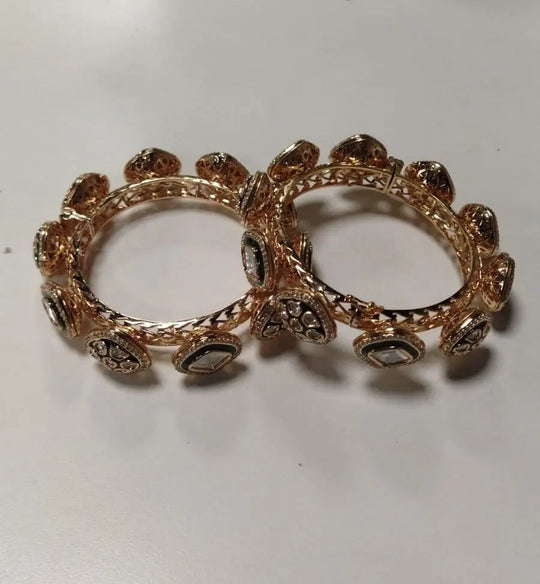 Rajwadi Openable Kundan Brass Bangles (Pair)
