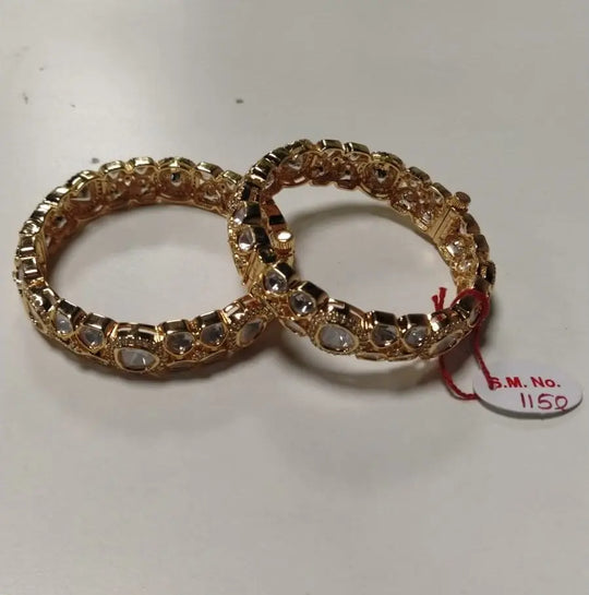 Polki Stone Studded Gold Tone Openable Brass Bangles