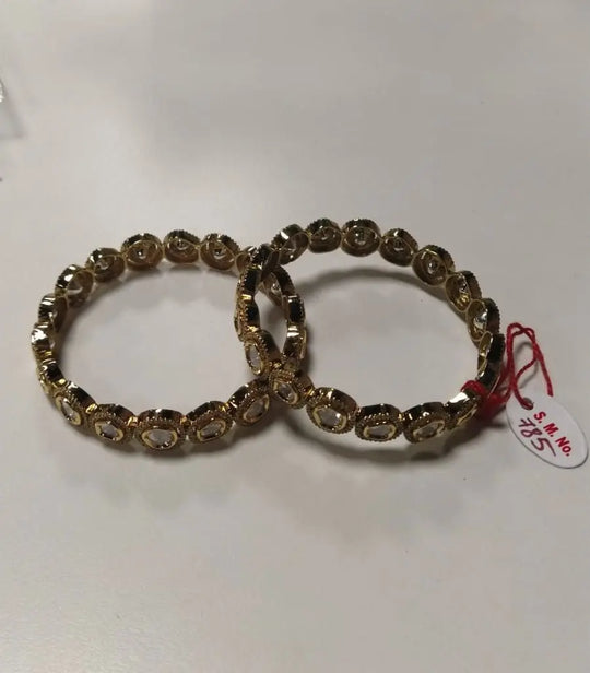 Openable Polki Brass Bangles with Floral Motifs