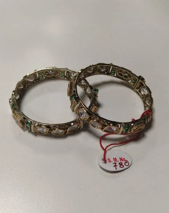 Polki Enamel Openable Bangles in Green and Red (Pair)