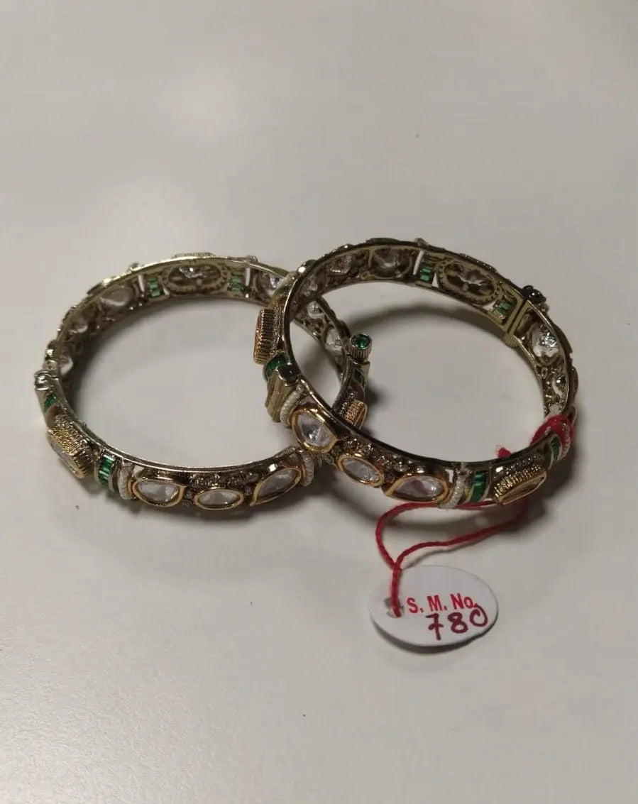 Polki Enamel Openable Bangles in Green and Red (Pair)