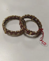 Pink Polki Stone Studded Openable Brass Bangles (Pair)
