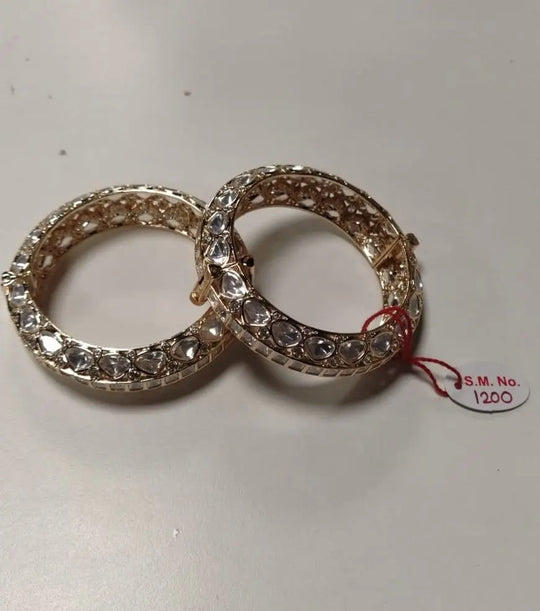 Polki Stone Studded Openable Hollow Brass Bangles