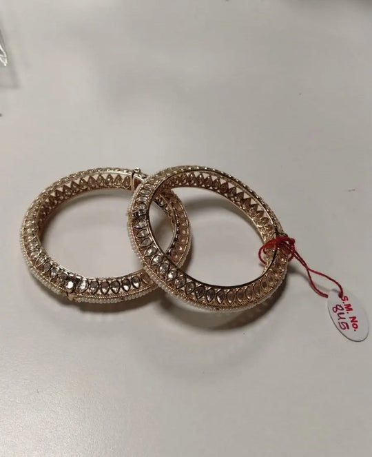 Polki Stone Studded Openable Brass Bangles (Pair)