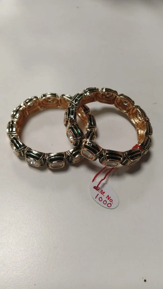 Geometric Kundan Openwork Bangles in Green and Red (Pair)