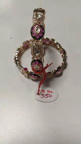 Floral Kundan Stone Studded Openable Brass Bangles (Pair)