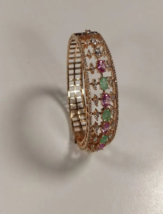 Cubic Zirconia Openable Brass Bangle Bracelet