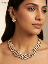 Polki Stone Studded Necklace and Earrings Set in Brass