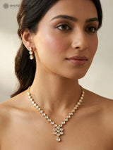 Zircon Studded Brass Necklace and Earrings Set