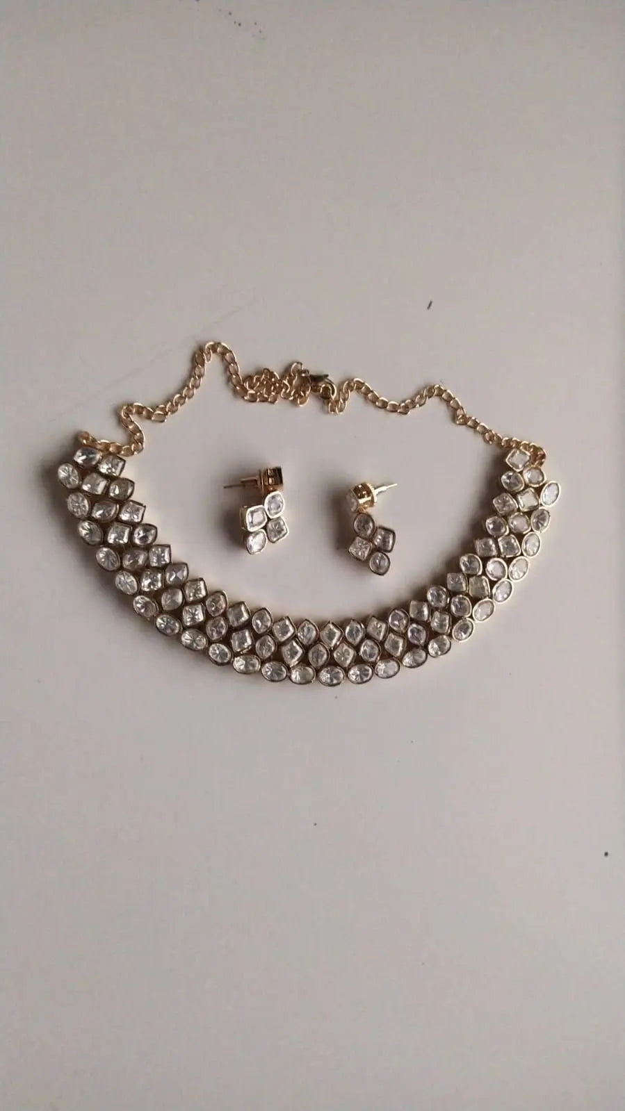 Polki Stone Studded Brass Choker and Earrings Set