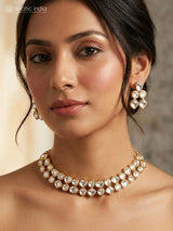 Polki Stone Studded Brass Necklace and Earrings Set
