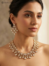 Polki Stone Necklace and Earrings Set in Brass