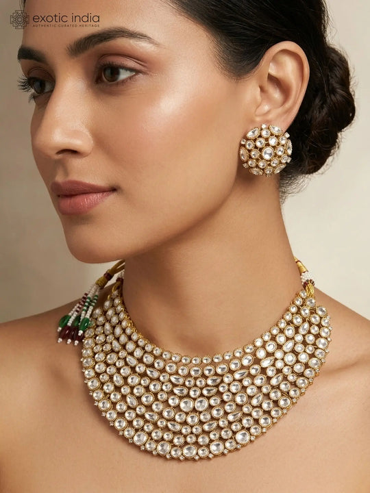 Kundan Bridal Choker and Earrings Set in Brass