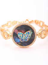 Multicolour Stone Studded Butterfly Brass Bracelet