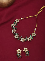 Emerald Green Floral Vine Brass Necklace and Earrings Set