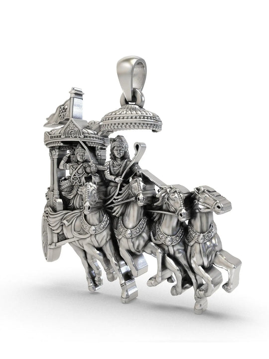 Lord Krishna as Arjuna's Charioteer Sterling Silver Pendant