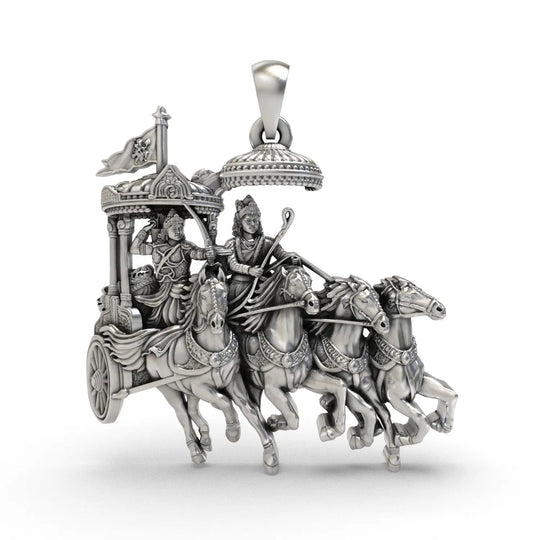 Lord Krishna as Arjuna's Charioteer Sterling Silver Pendant