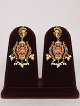 Goddess Lakshmi Peacock Motif Temple Brass Haram Necklace Set