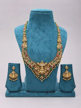 Goddess Lakshmi Temple Brass Haram Necklace and Earrings Set