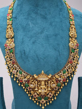 Goddess Lakshmi Temple Brass Haram Necklace and Earrings Set