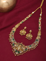 Goddess Lakshmi Temple Brass Haram Necklace and Earrings Set