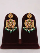 Goddess Lakshmi Temple Haram Necklace Set with Green Drops