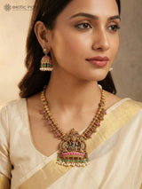 Goddess Lakshmi Temple Brass Necklace with Jhumka Earrings