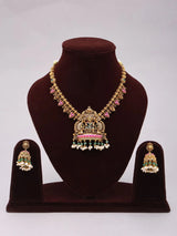 Goddess Lakshmi Temple Brass Necklace with Jhumka Earrings