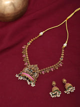 Goddess Lakshmi Temple Brass Necklace with Jhumka Earrings