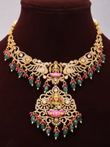 Goddess Lakshmi Temple Brass Necklace and Earrings Set