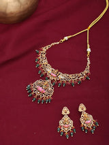 Goddess Lakshmi Temple Brass Necklace and Earrings Set