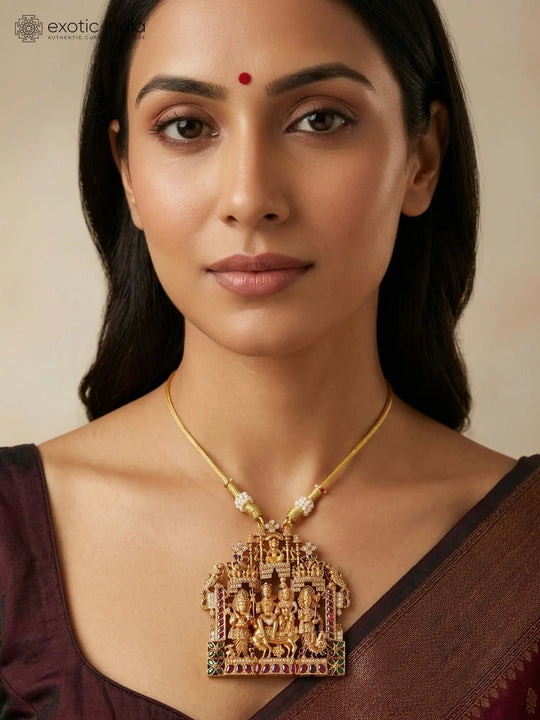 Shiv Parivar Stone Studded Brass Pendant