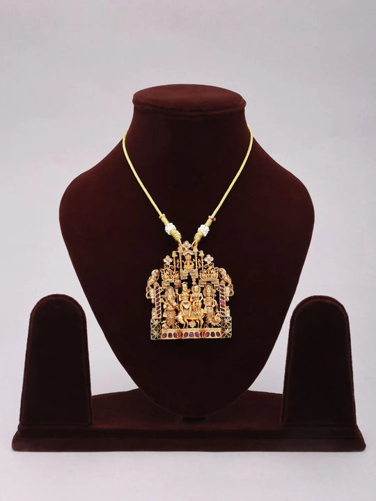 Shiv Parivar Stone Studded Brass Pendant