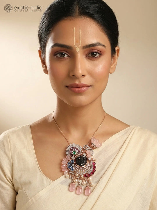 Shrinathji Pink Bead Sterling Silver Pendant
