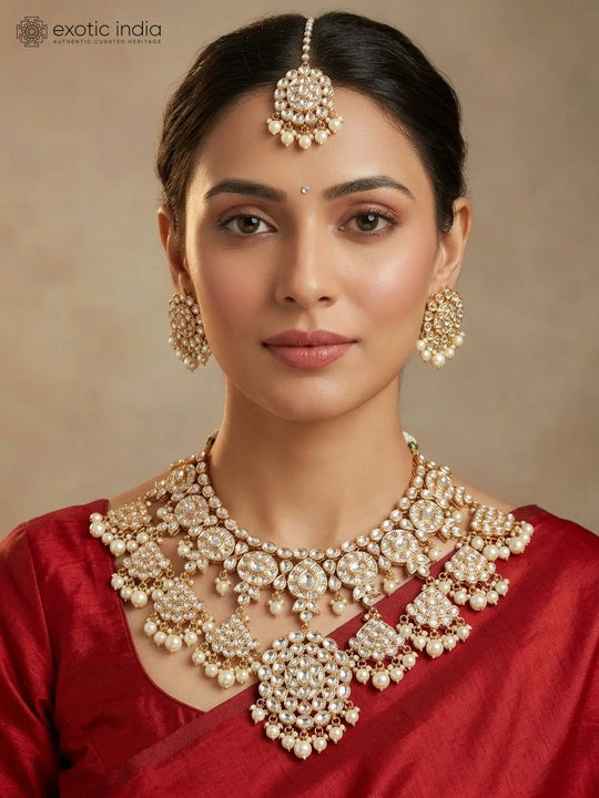 Polki Floral Bridal Choker, Earrings and Maang Tikka Set