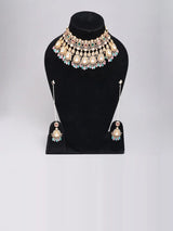 Pastel Kundan Bridal Choker Set with Earrings in Brass