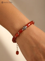 Garnet Beaded Sterling Silver Adjustable Chain Bracelet