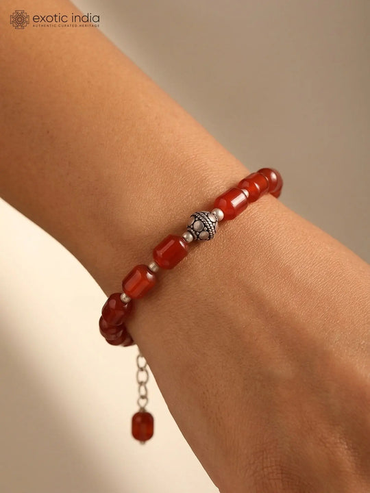 Garnet Beaded Sterling Silver Adjustable Chain Bracelet
