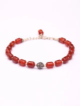 Garnet Beaded Sterling Silver Adjustable Chain Bracelet