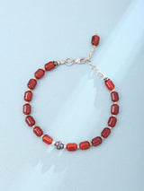 Garnet Beaded Sterling Silver Adjustable Chain Bracelet