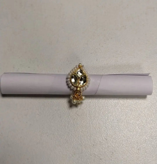 Teardrop Kundan and Pearl Brass Nose Ring