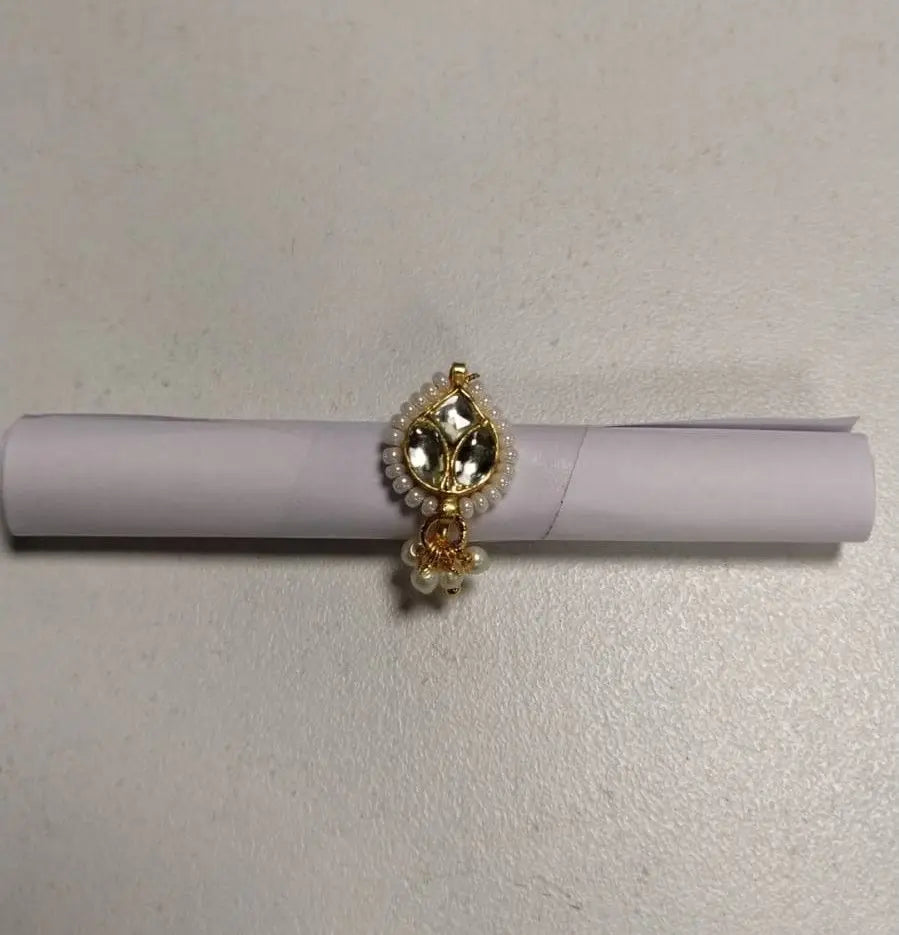 Teardrop Kundan and Pearl Brass Nose Ring