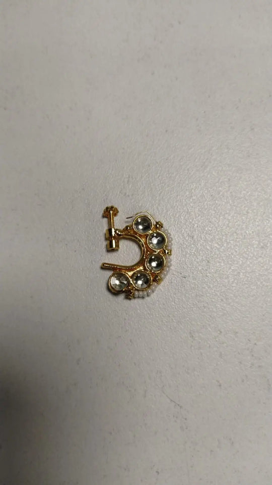 Kundan Round Brass Nath Nose Pin