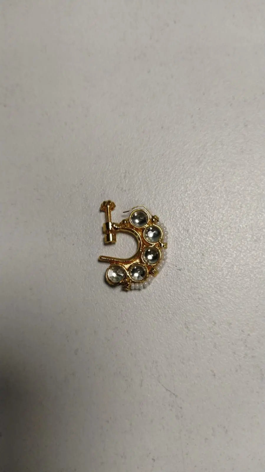 Kundan Round Brass Nath Nose Pin