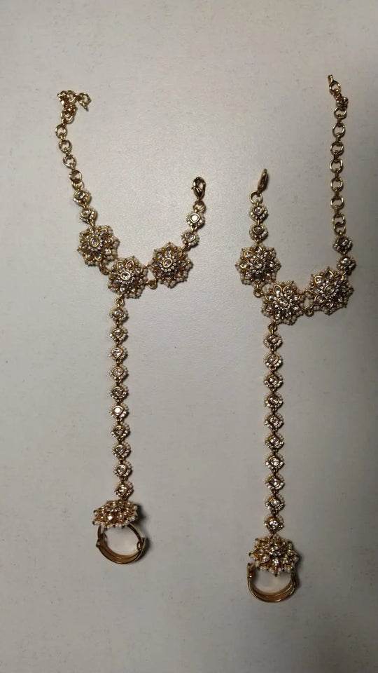 Floral Stone Studded Brass Haath Phool Bracelet