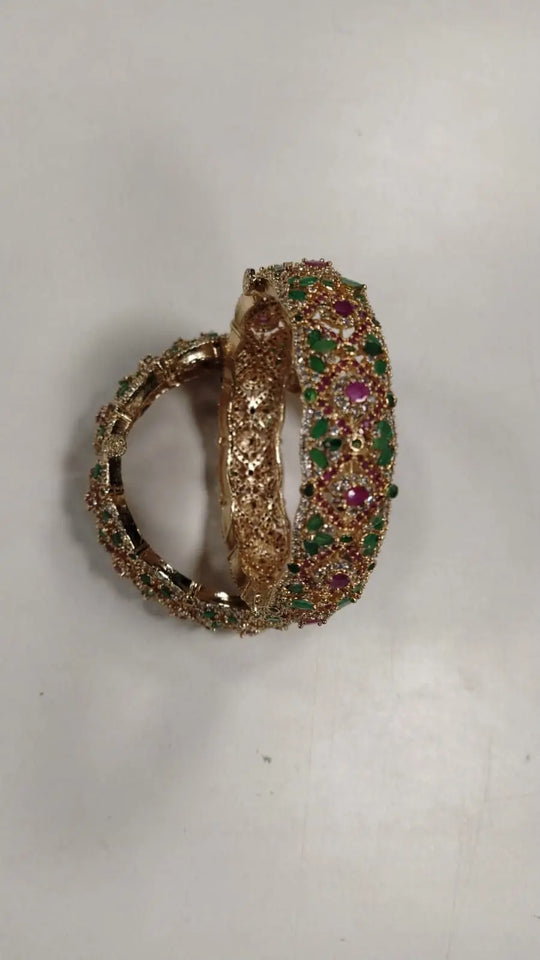 Multicolour Stone Studded Openable Bridal Bangles (Pair)