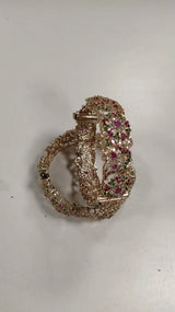 Pink and Green Stone Studded Openable Bridal Bangles Pair