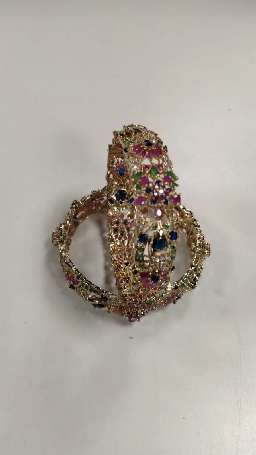 Copper Stone Studded Openable Bridal Bangles (Pair)
