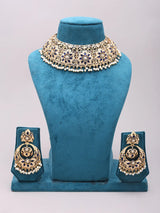 Blue Meenakari Floral Necklace and Earrings Set with Pearl Drop